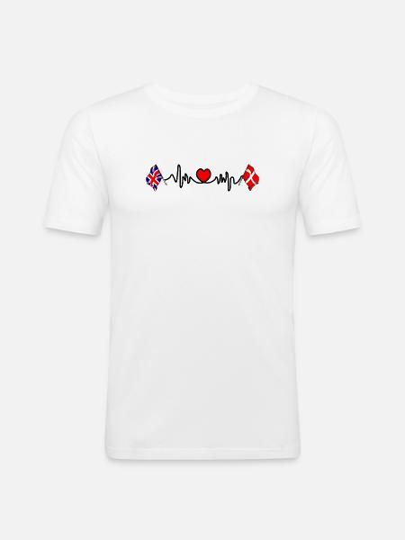 Cardio heart Drapeau Angleterre, drapeau Danemark - T-shirt près du corps Homme - blanc