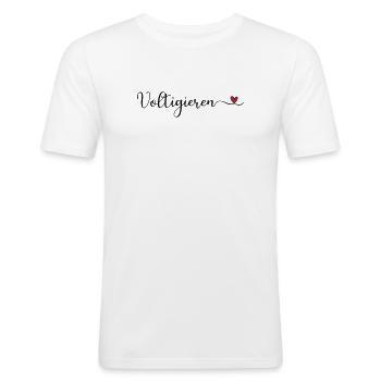 Voltigieren - Männer Slim Fit T-Shirt - Weiß - Vorne - Nik (191cm)