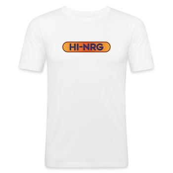 Hi-NRG Retro Neon Text - Männer Slim Fit T-Shirt - Weiß - Vorne - Nik (191cm)