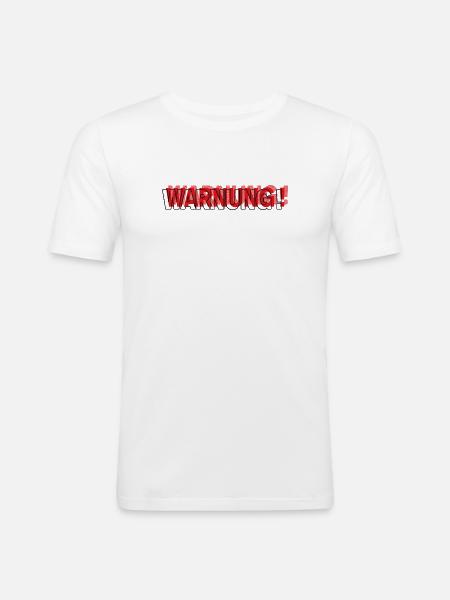 Warning - Modernes Statement Design - Männer Slim Fit T-Shirt - Weiß
