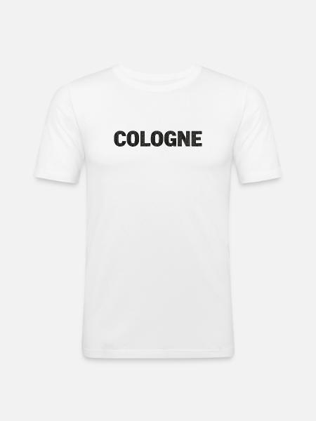 Cologne – Architecture gothique en police - T-shirt près du corps Homme - blanc