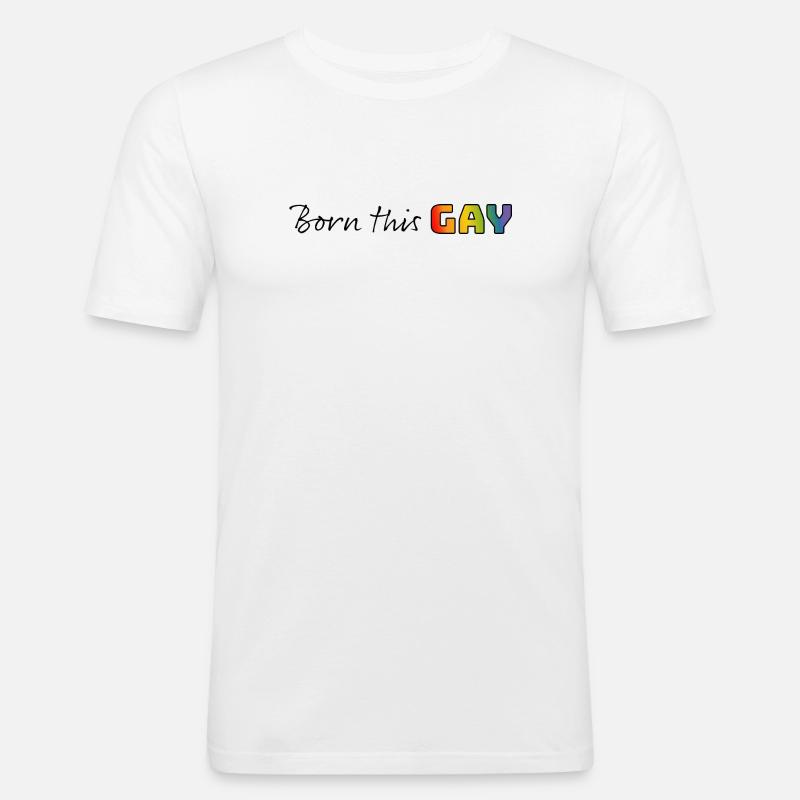Regenbogen born this gay - Männer Slim Fit T-Shirt - Weiß