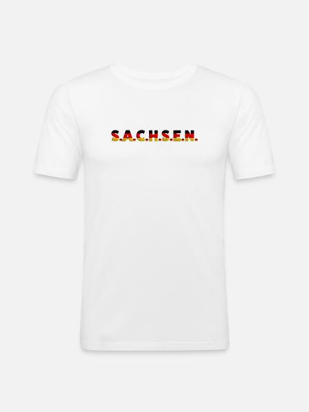 Saxony Germany Dresden Leipzig Flag German - Men's Slim Fit T-Shirt - white
