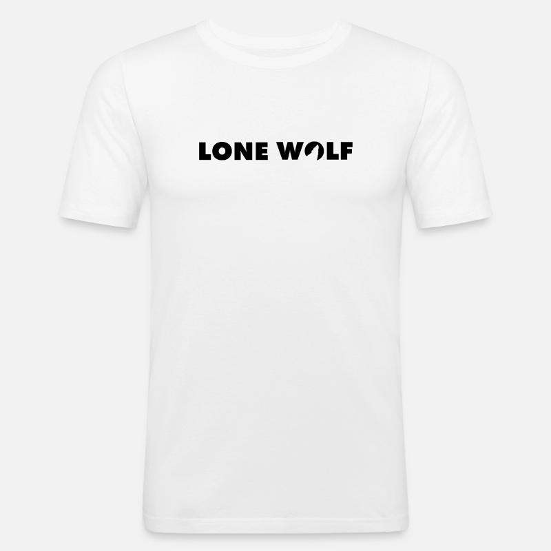 Wolf Lonewolf Schrifzug in schwarz - Männer Slim Fit T-Shirt - Weiß