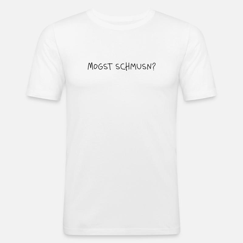 Mogst schmusn? Dialekt Minimal Statement - Männer Slim Fit T-Shirt - Weiß