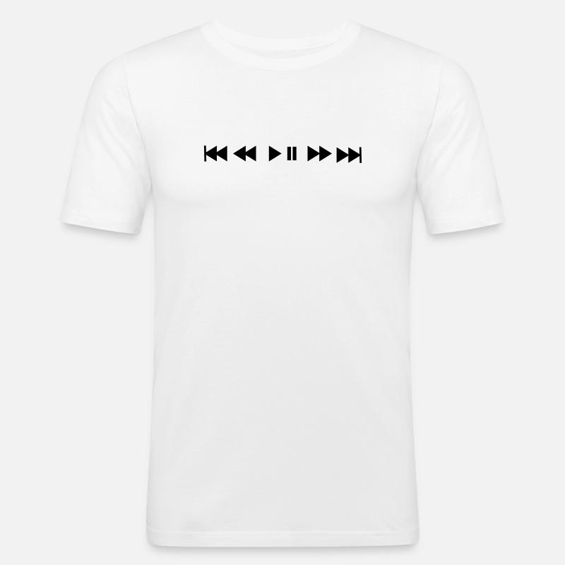 musiK Play stop skip - Männer Slim Fit T-Shirt - Weiß