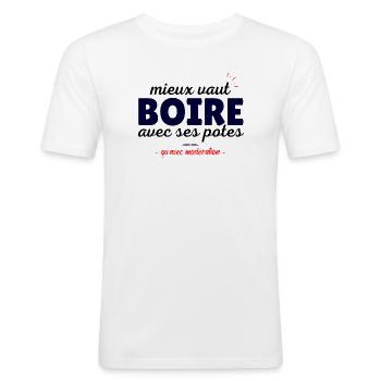 Humour alcool blague beauf apéro drôle modération - T-shirt près du corps Homme - blanc - Devant - Nik (191cm)