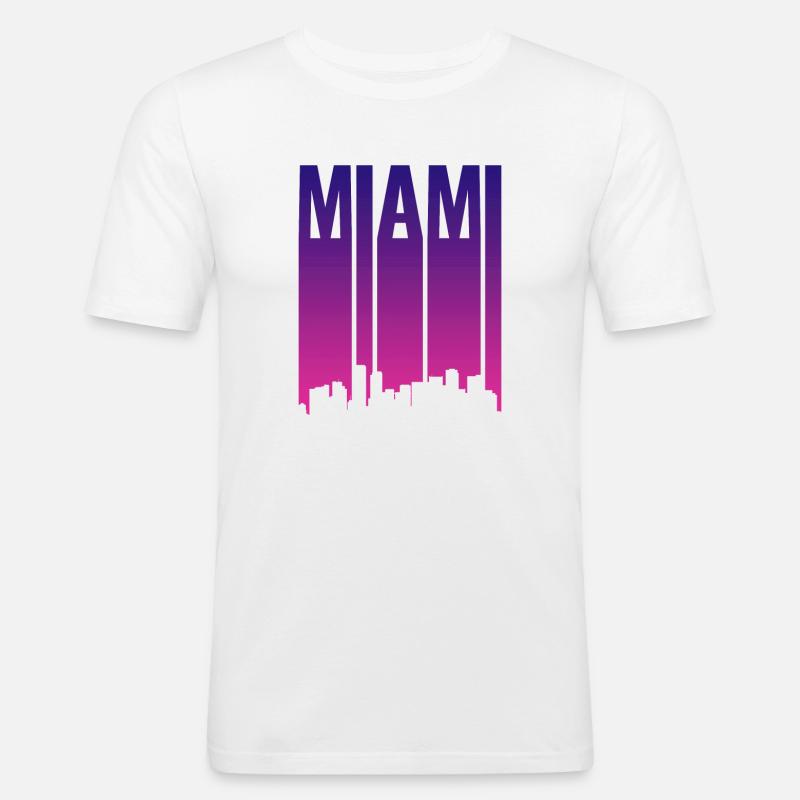 Miami Skyline Gradient Blau Pink - Männer Slim Fit T-Shirt - Weiß