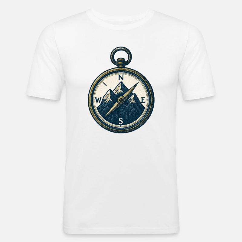 Compass Mountain Trek Azimut Wandergeschenk - Männer Slim Fit T-Shirt - Weiß