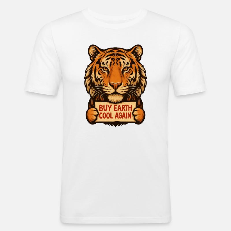 Tiger sagt: Make Eath Cool Again - Männer Slim Fit T-Shirt - Weiß