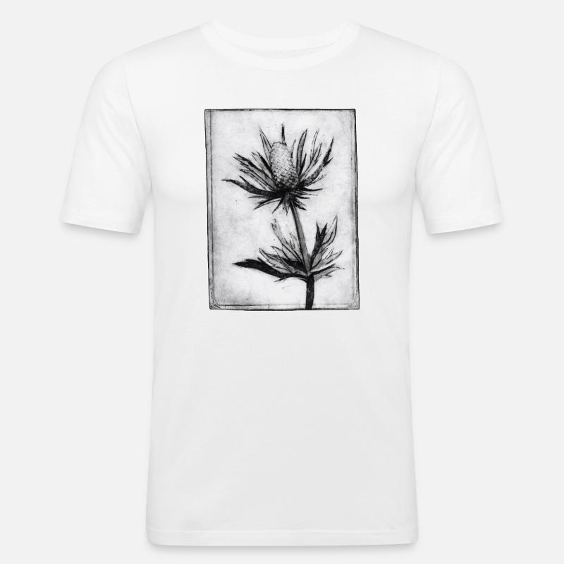 Distel - handgeschnitzte Druckvorlage - Männer Slim Fit T-Shirt - Weiß