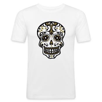 Totenkopf sugar skull Blumen Muster mexikanischer - Männer Slim Fit T-Shirt - Weiß - Vorne - Nik (191cm)