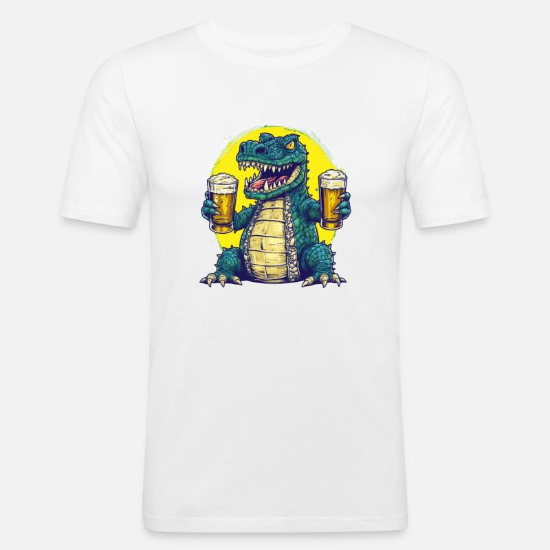 Cooles Krokodil mit Bier - Männer Slim Fit T-Shirt - Weiß