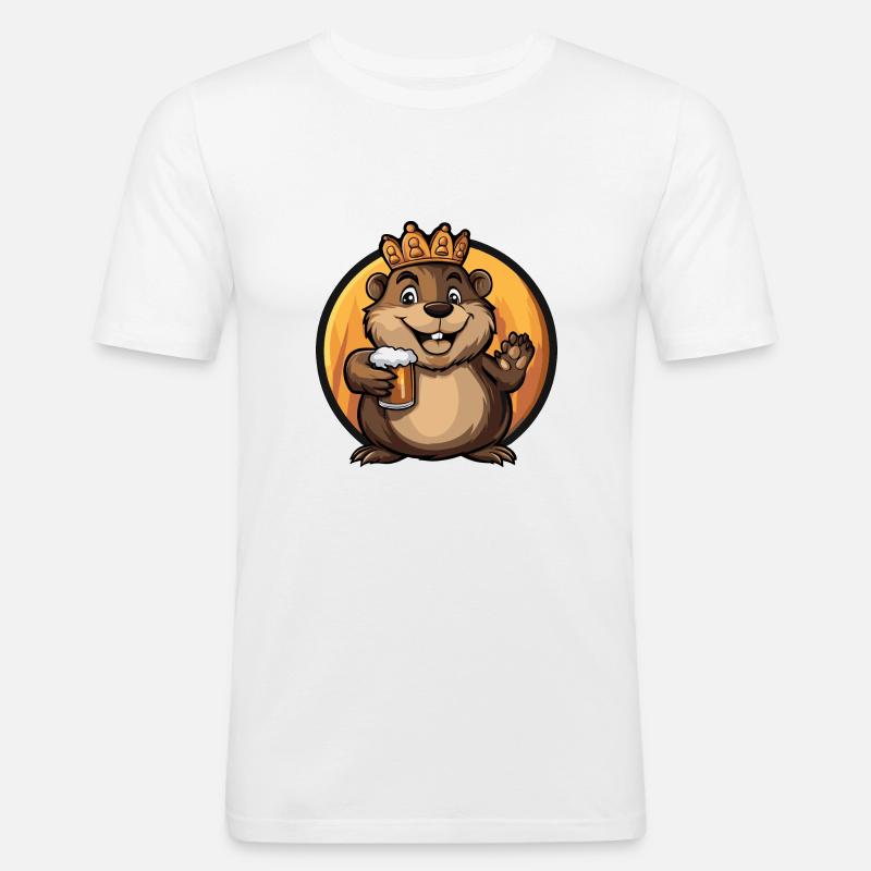 Biber Bier Comic - Männer Slim Fit T-Shirt - Weiß