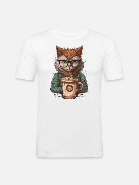 Latte Loving Cat - Men's Slim Fit T-Shirt - white