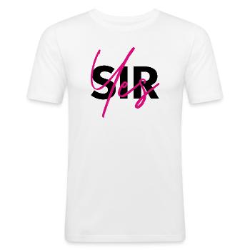 Oui Monsieur! Noir avec rose - T-shirt près du corps Homme - blanc - Devant - Nik (191cm)