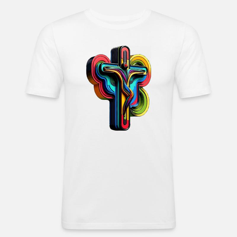 Lebendige Regenbogenkreuz-Popkunst - Männer Slim Fit T-Shirt - Weiß