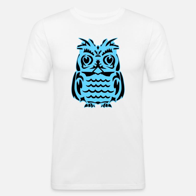 Lichtblaue abstrakte Eule - Männer Slim Fit T-Shirt - Weiß