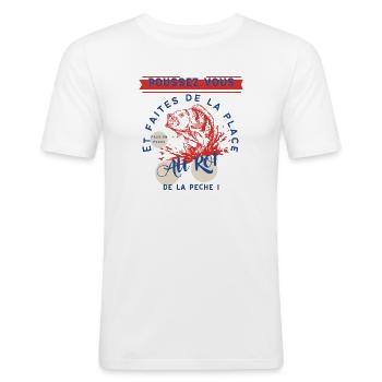 Tee-shirt Faites de la place au roi de la pêche - T-shirt près du corps Homme - blanc - Devant - Nik (191cm)