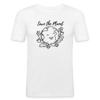 Save the Planet - Männer Slim Fit T-Shirt - Weiß - Vorne - Nik (191cm)