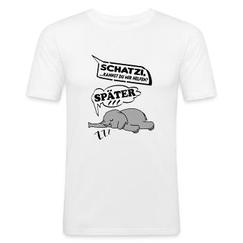 Schatzi kannst du mir helfen Elefant Help me - Männer Slim Fit T-Shirt - Weiß - Vorne - Nik (191cm)