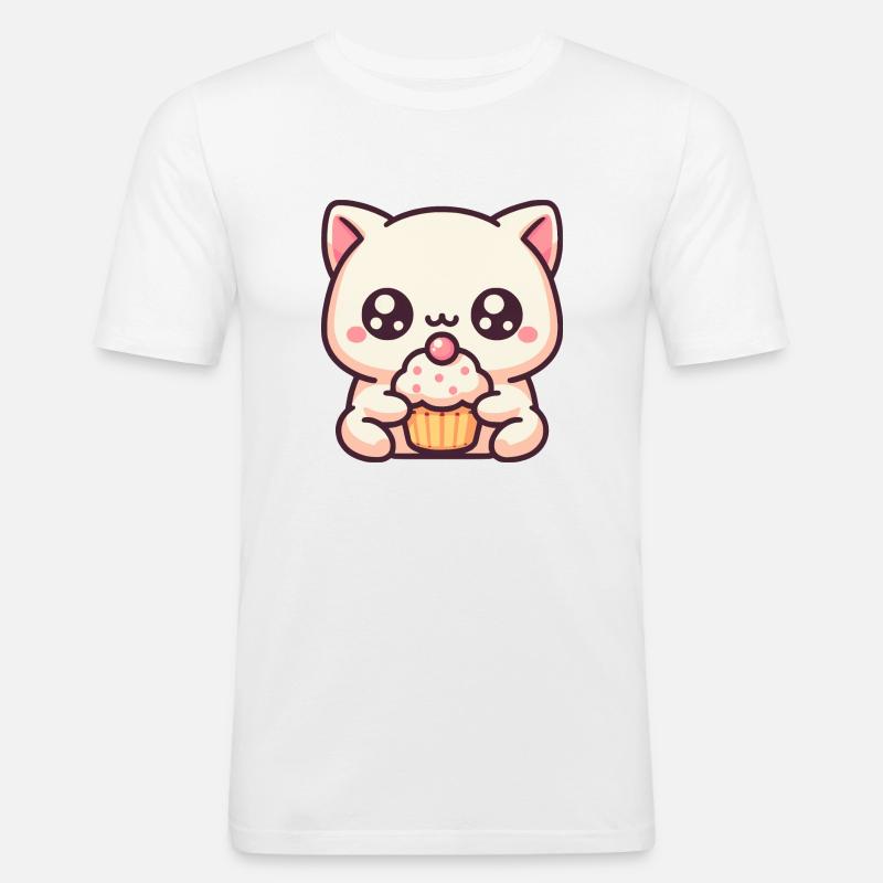 Süße Katze mit cupcake - Männer Slim Fit T-Shirt - Weiß