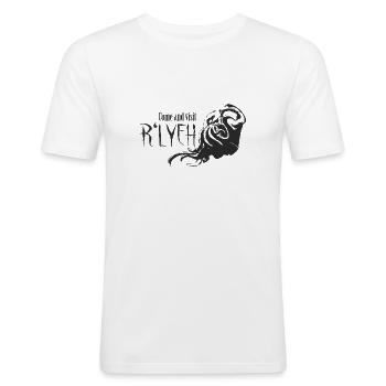 Come and visit R’lyeh - Cthulhu / Lovecraft - T-shirt près du corps Homme - blanc - Devant - Nik (191cm)