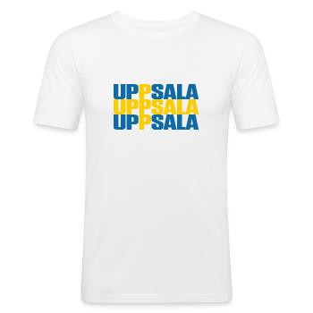 Uppsala Schweden Fahne - Männer Slim Fit T-Shirt - Weiß - Vorne - Nik (191cm)
