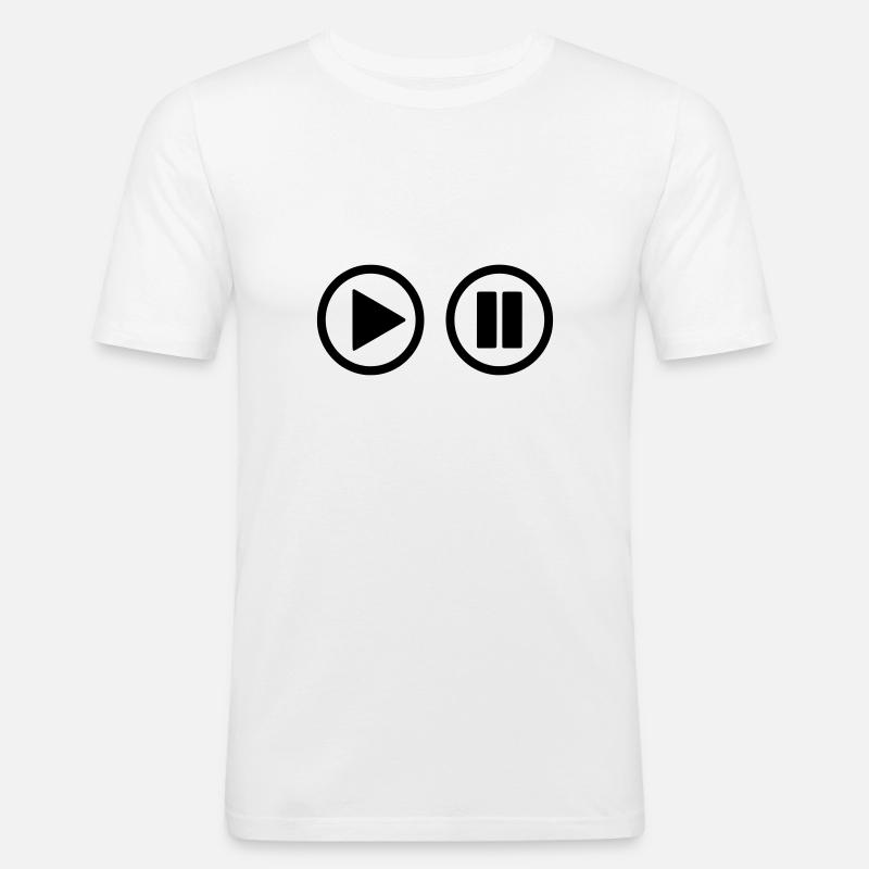 play pause button - retro - Männer Slim Fit T-Shirt - Weiß