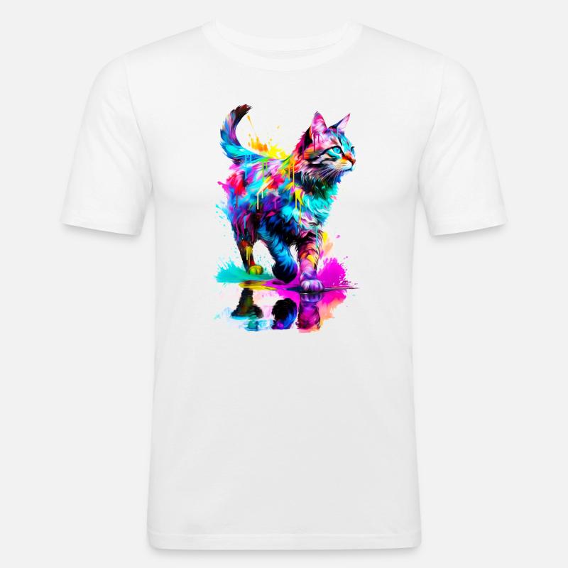 Bemalte getigerte Katze - Männer Slim Fit T-Shirt - Weiß