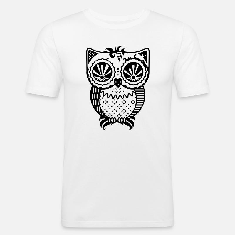 Patchwork Eule - Männer Slim Fit T-Shirt - Weiß