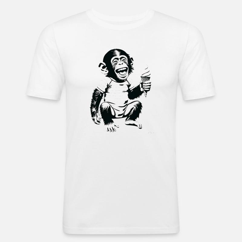 Verspielter Affe mit Eiscreme-Design - Männer Slim Fit T-Shirt - Weiß