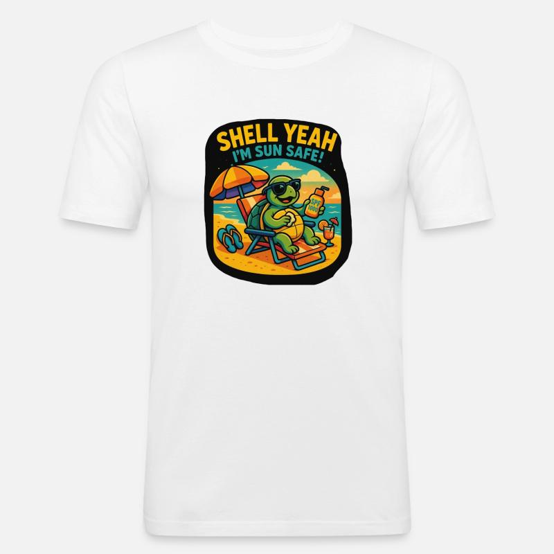 Shell Yeah – Sun Safe Turtle - Männer Slim Fit T-Shirt - Weiß