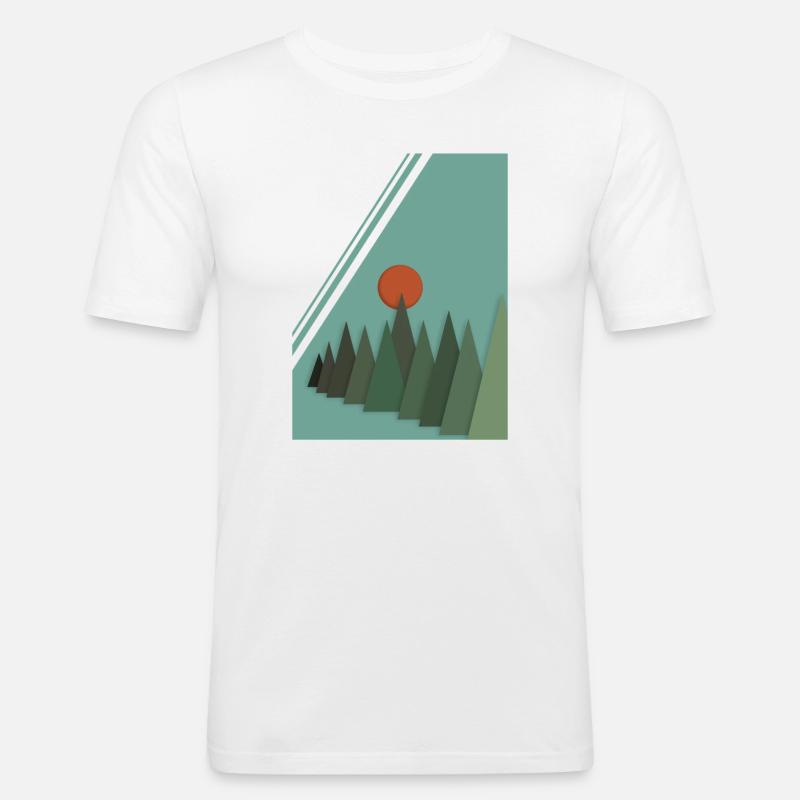 Abstrakte Berglandschaft mit roter Sonne - Männer Slim Fit T-Shirt - Weiß
