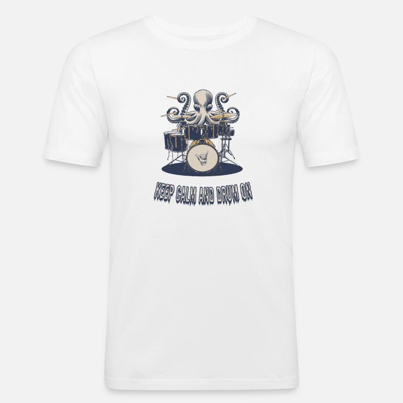 Keep Calm and Drum On - Männer Slim Fit T-Shirt - Weiß