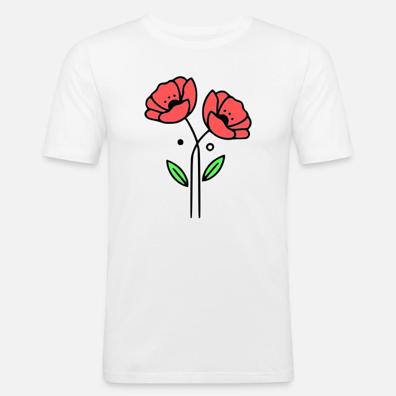 mohnblume-mohnblumen-minimalistisch-line-art-5 - Männer Slim Fit T-Shirt - Weiß