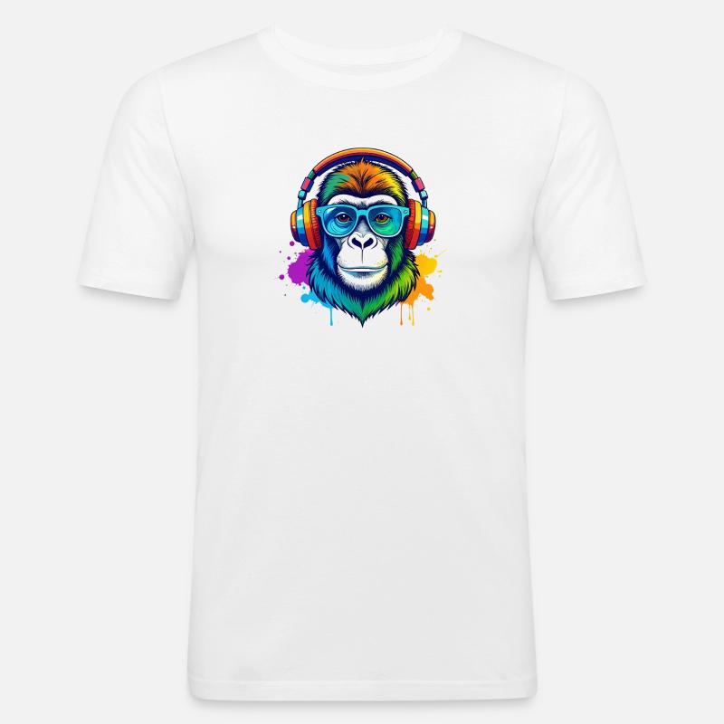 Rainbow Gorilla DJ mit Kopfhörern - Männer Slim Fit T-Shirt - Weiß
