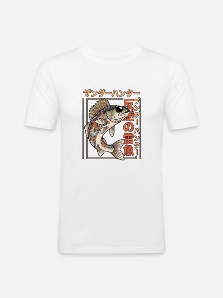 Zander Angler - Männer Slim Fit T-Shirt - Weiß