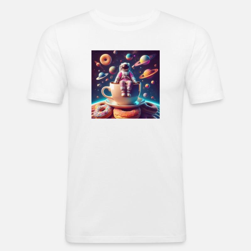 Space Donut Break - Männer Slim Fit T-Shirt - Weiß