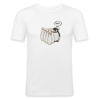 Pinguin beim Bowling - Männer Slim Fit T-Shirt - Weiß - Vorne - Nik (191cm)