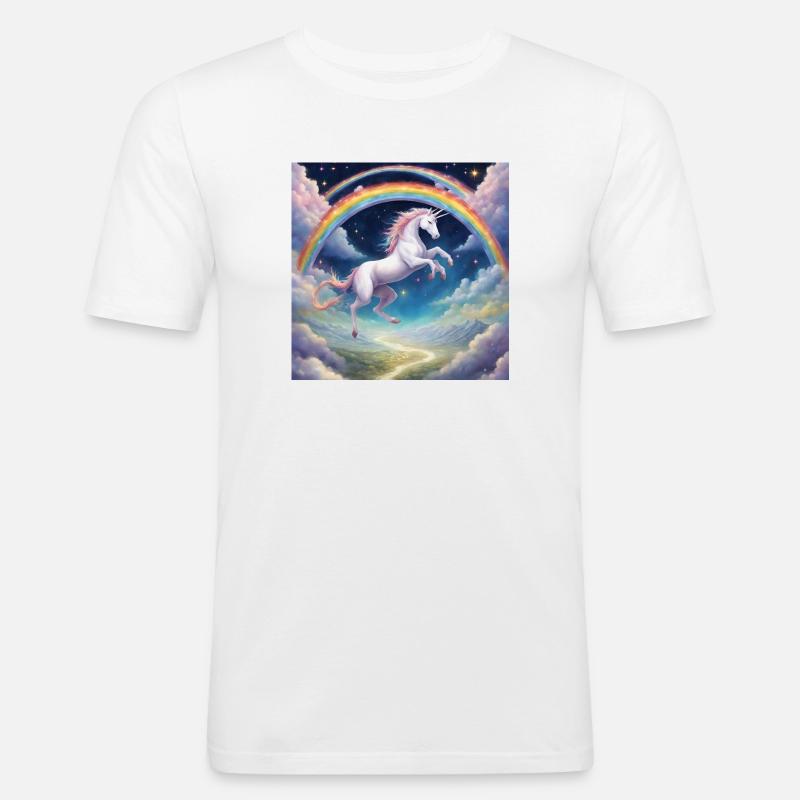 Regenbogen Einhorn - Männer Slim Fit T-Shirt - Weiß
