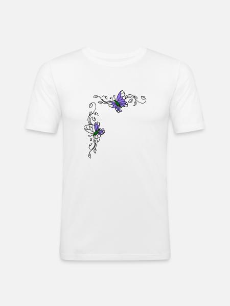Butterflies with flower tendrils - Men's Slim Fit T-Shirt - white