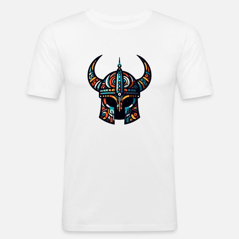 Wikingerhelm mit abstraktem Muster - Männer Slim Fit T-Shirt - Weiß