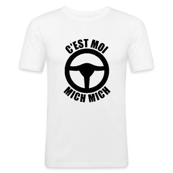 c'est moi mich mich, auto école - T-shirt près du corps Homme - blanc - Devant - Nik (191cm)