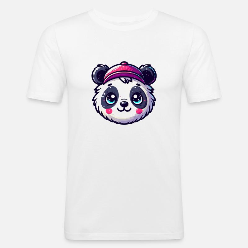 Panda Kopf mit Kappe - Männer Slim Fit T-Shirt - Weiß