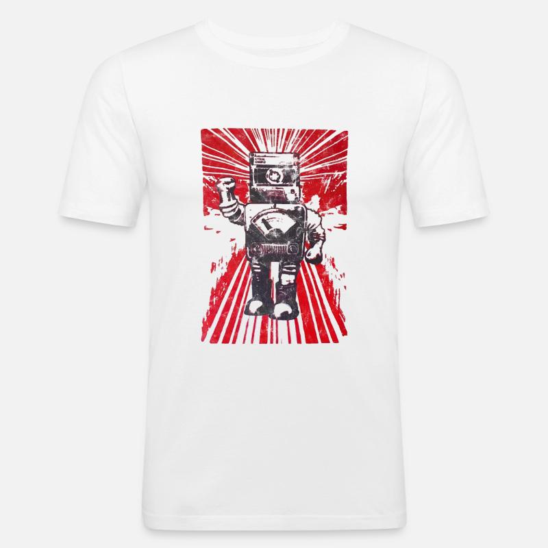 Roboter Revolution - Männer Slim Fit T-Shirt - Weiß
