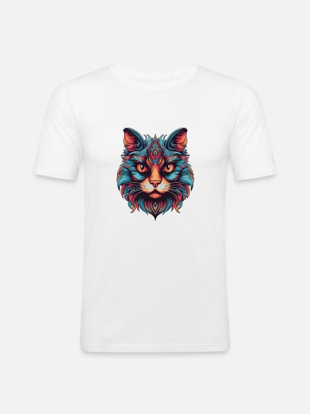 Katze Portrait - Männer Slim Fit T-Shirt - Weiß