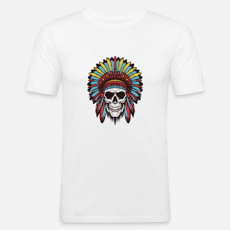 Apache Indianer Häuptling Totenkopf - Männer Slim Fit T-Shirt - Weiß