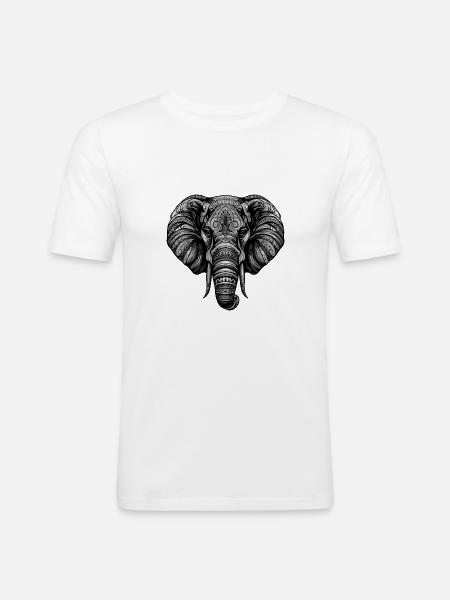 Elefant Portrait - Männer Slim Fit T-Shirt - Weiß