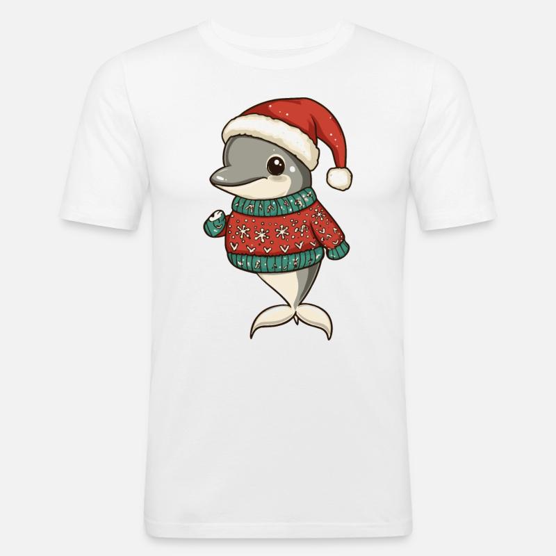 Delfin Weihnachten Comic - Männer Slim Fit T-Shirt - Weiß
